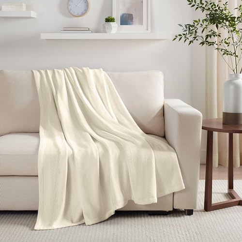 100% Cotton Twin Size Blanket (90 x 66 Inch, White) L982