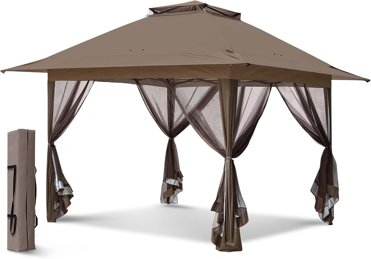White 13' x 13' Pop-Up Gazebo Tent with Mosquito Netting E999