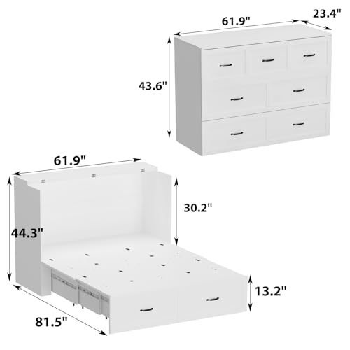 White Queen Size Murphy Cabinet Bed with Drawers N298845