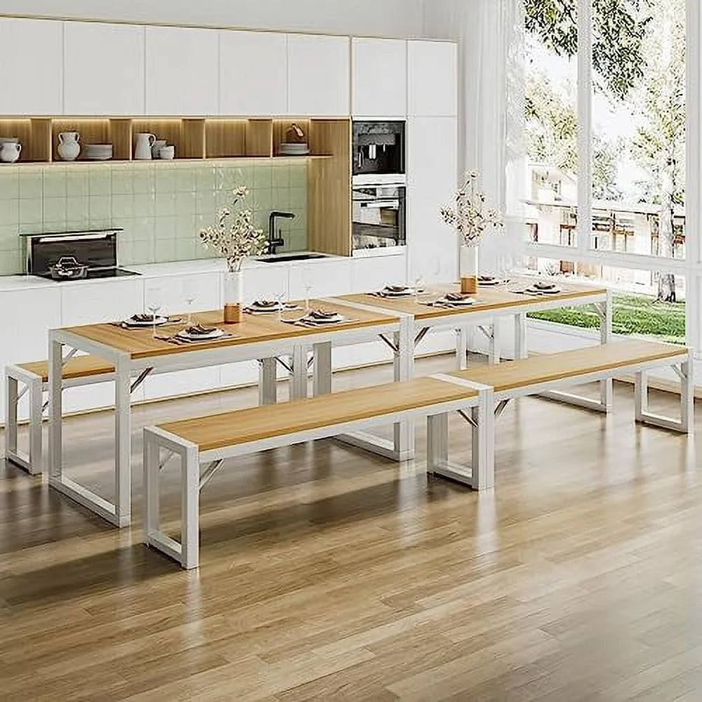 3-Piece Dining Table Set with 2 Benches G801