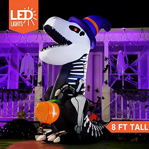 8 FT Inflatable Skeleton Dinosaur with Pumpkin A7758
