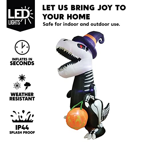 8 FT Inflatable Skeleton Dinosaur with Pumpkin A7758