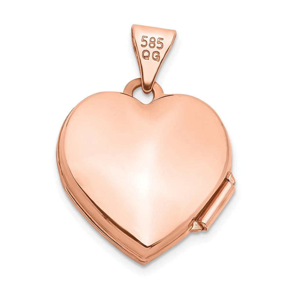 14K Rose Gold 15 mm Heart Locket Pendant Q324