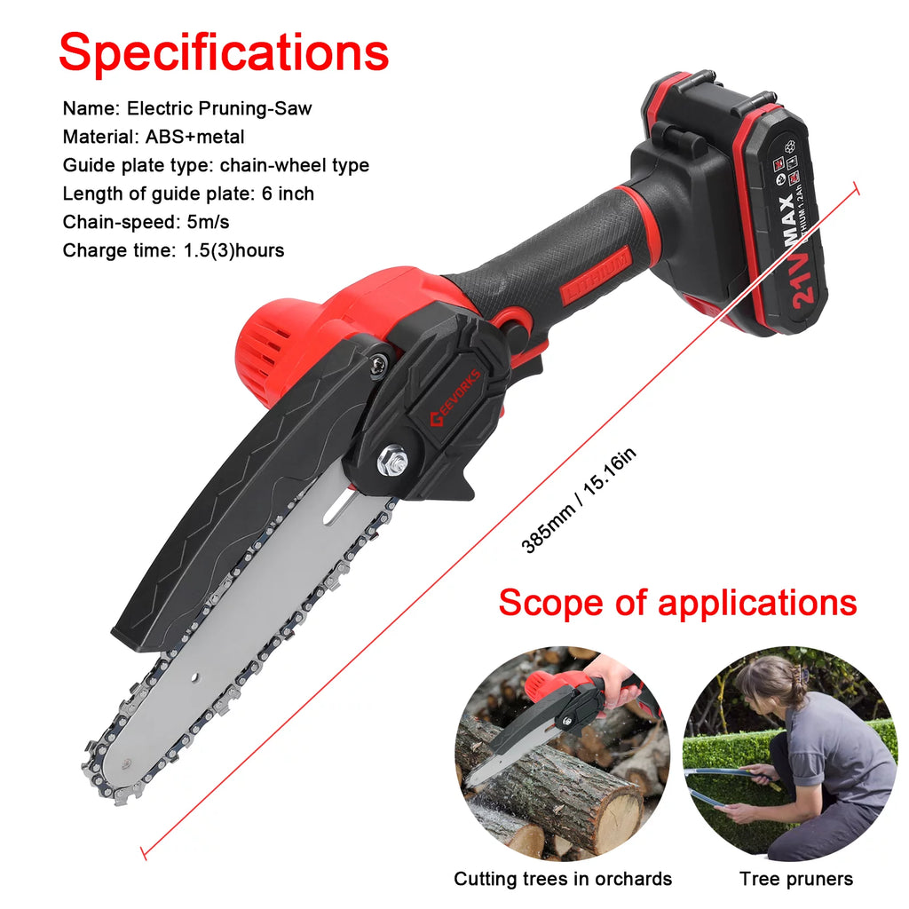 6-inch Cordless Mini Chainsaw with 2 Batteries G34079
