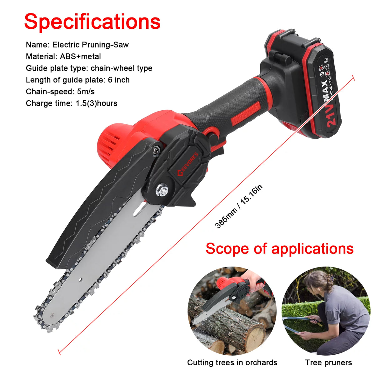 6-inch Cordless Mini Chainsaw with 2 Batteries G34079
