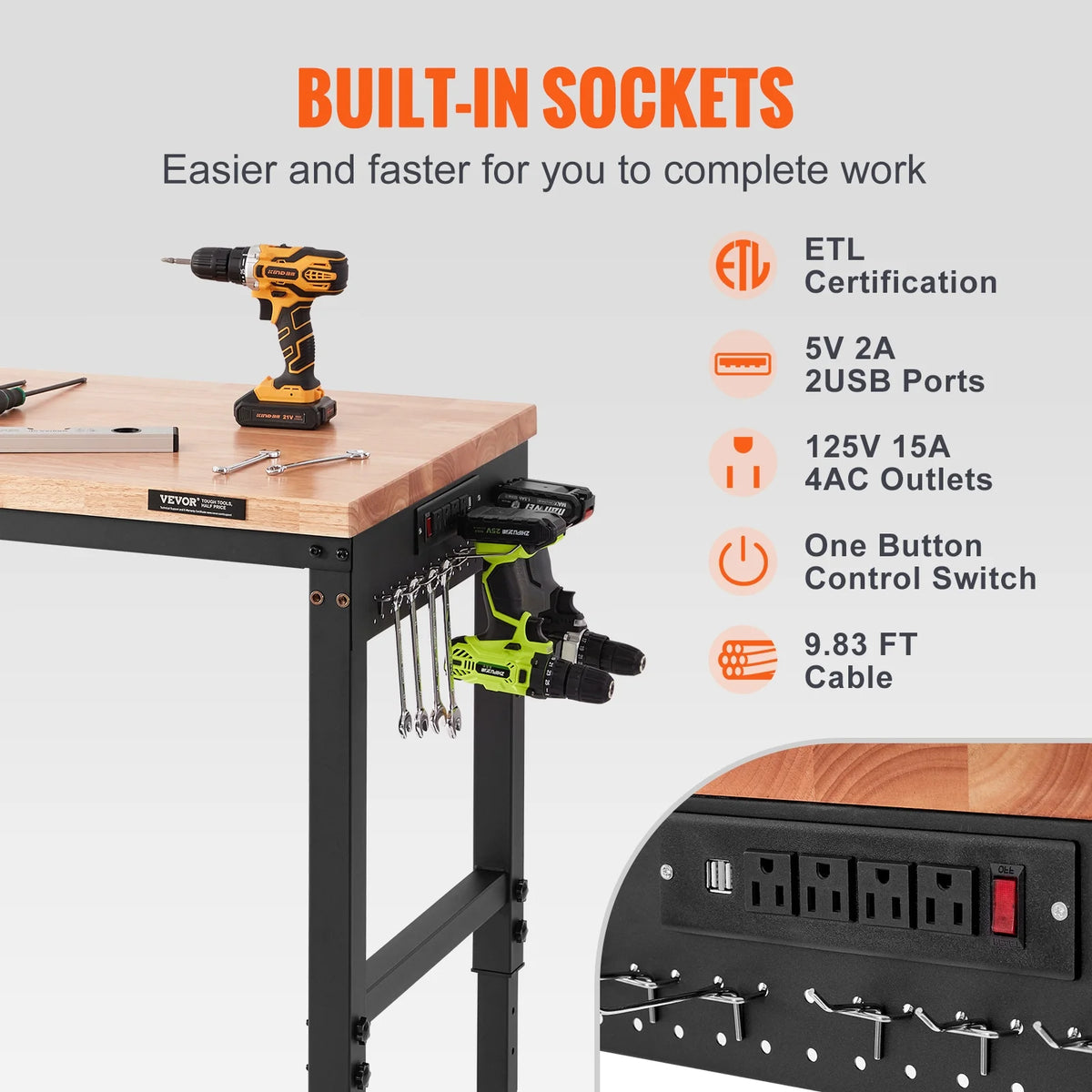 Adjustable 72" L X 25" W Workbench with Universal Wheels, 3000 LBS Load Capacity L4773
