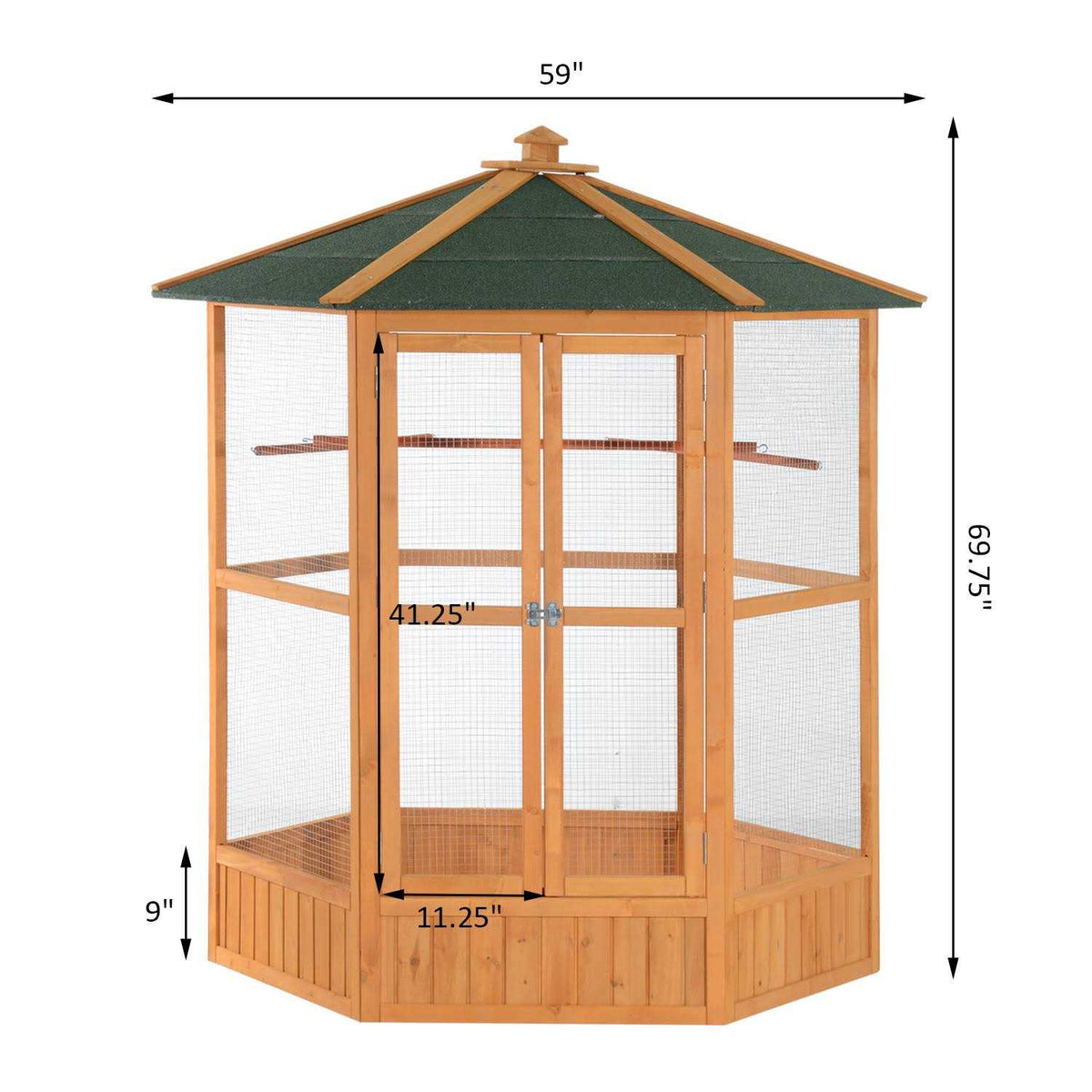 Large Wooden Hexagonal Outdoor Aviary Bird Cage with Covered Roof A810757