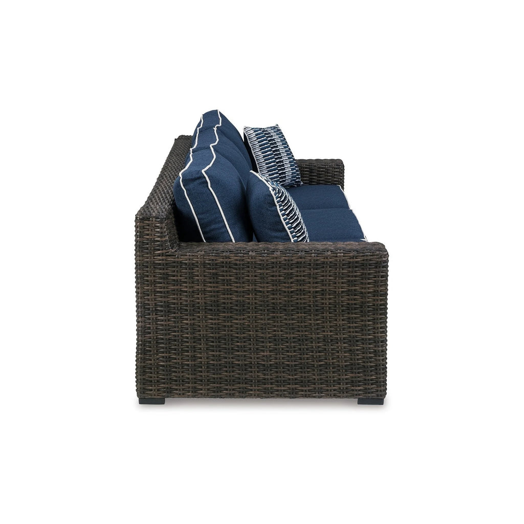 98 Inch Outdoor Sofa with Blue Polyester Upholstery K995789