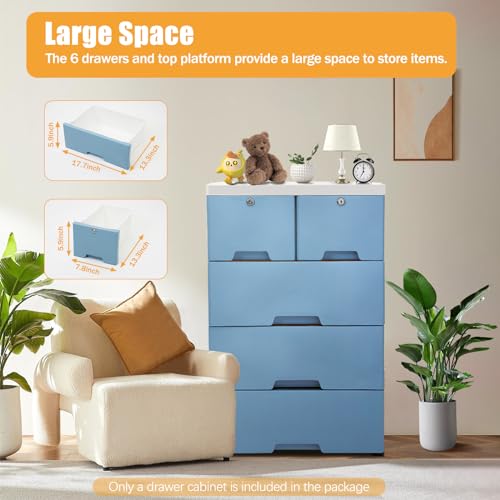 Pink 6 Drawer Plastic Dresser with Wheels P792669