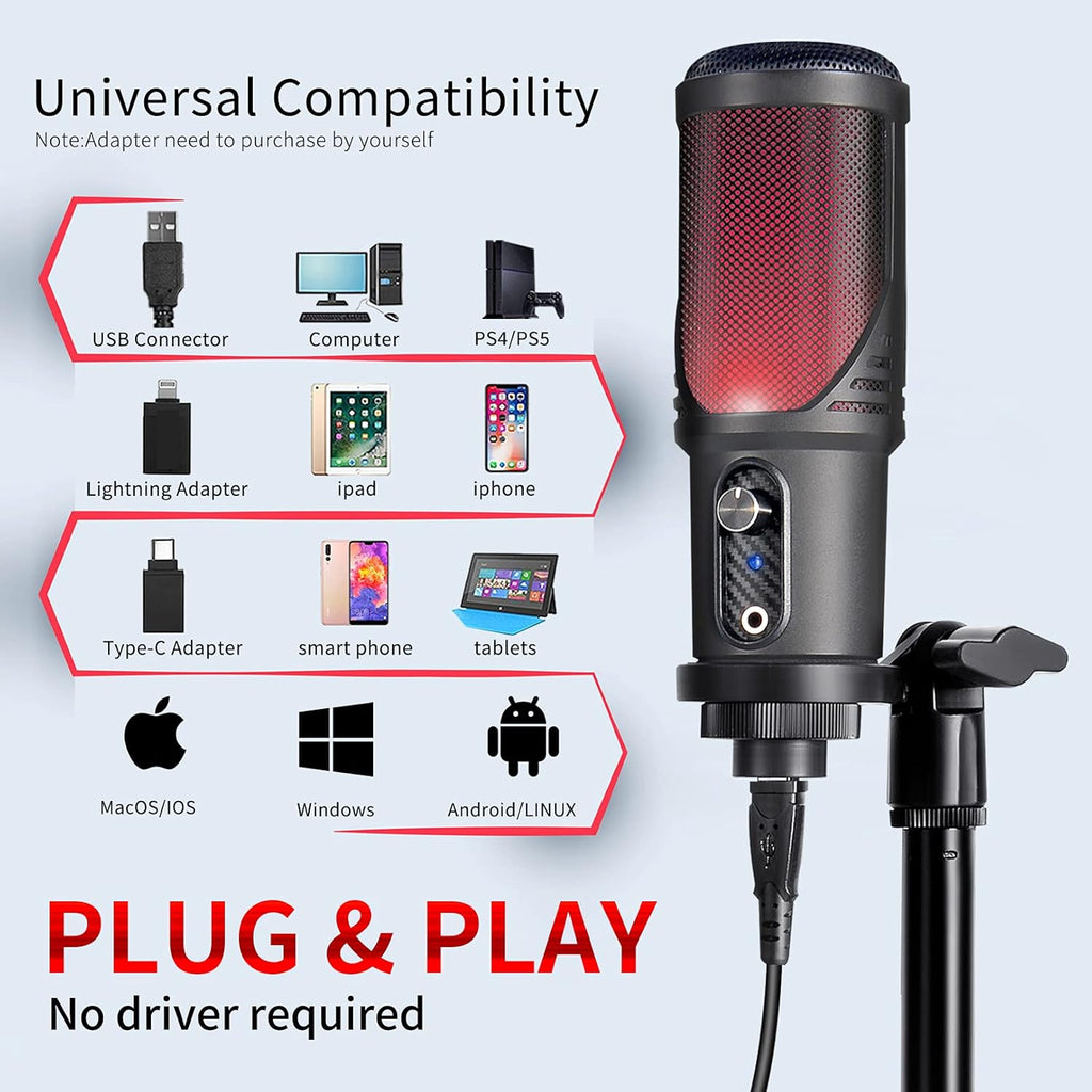 Red LED USB Condenser Microphone, Cardioid, Pack of 2 A888932