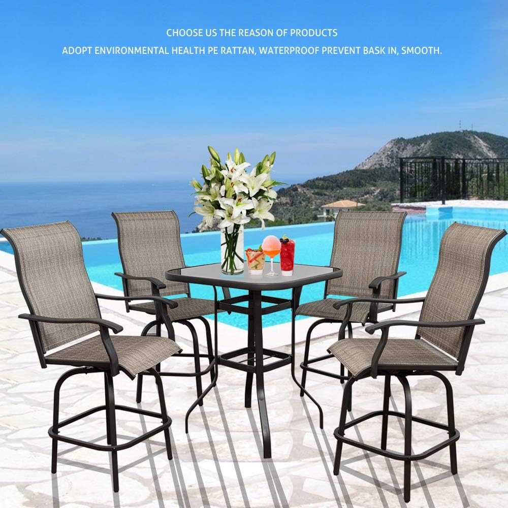 Swivel Bar Stools Set with All-Weather Metal Frame P4715