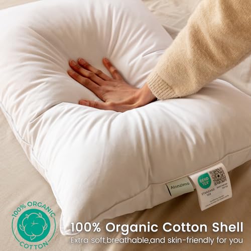 Goose Feather Down Pillows Queen Size Set of 2 with 600TC 100% Cotton Cover O4686