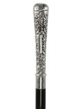 Silver 925r Vine Covered Elongated Knob Walking Stick with Black Beechwood Shaft O684