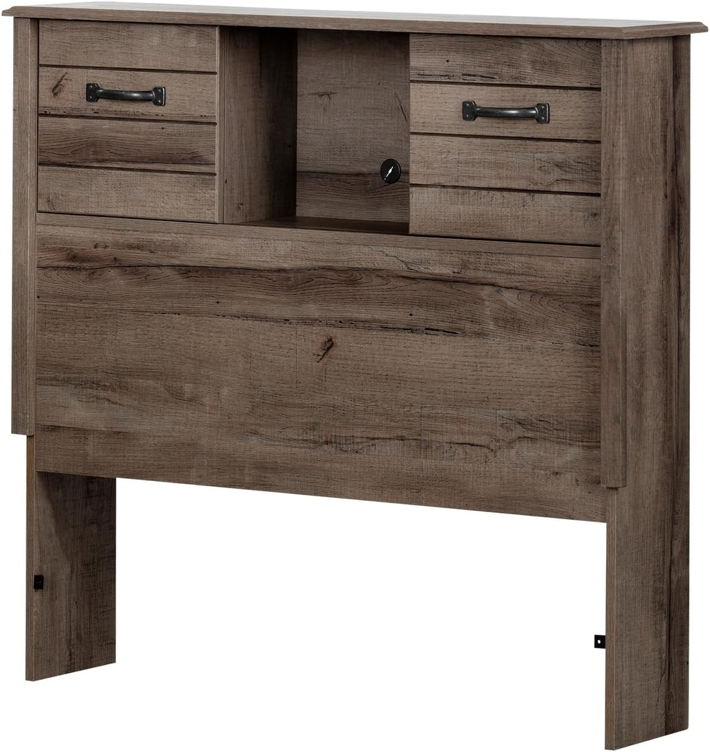 Engineered Wood Rectangular Full Bookcase Headboard Fall Oak with Storage and Sliding Doors I802