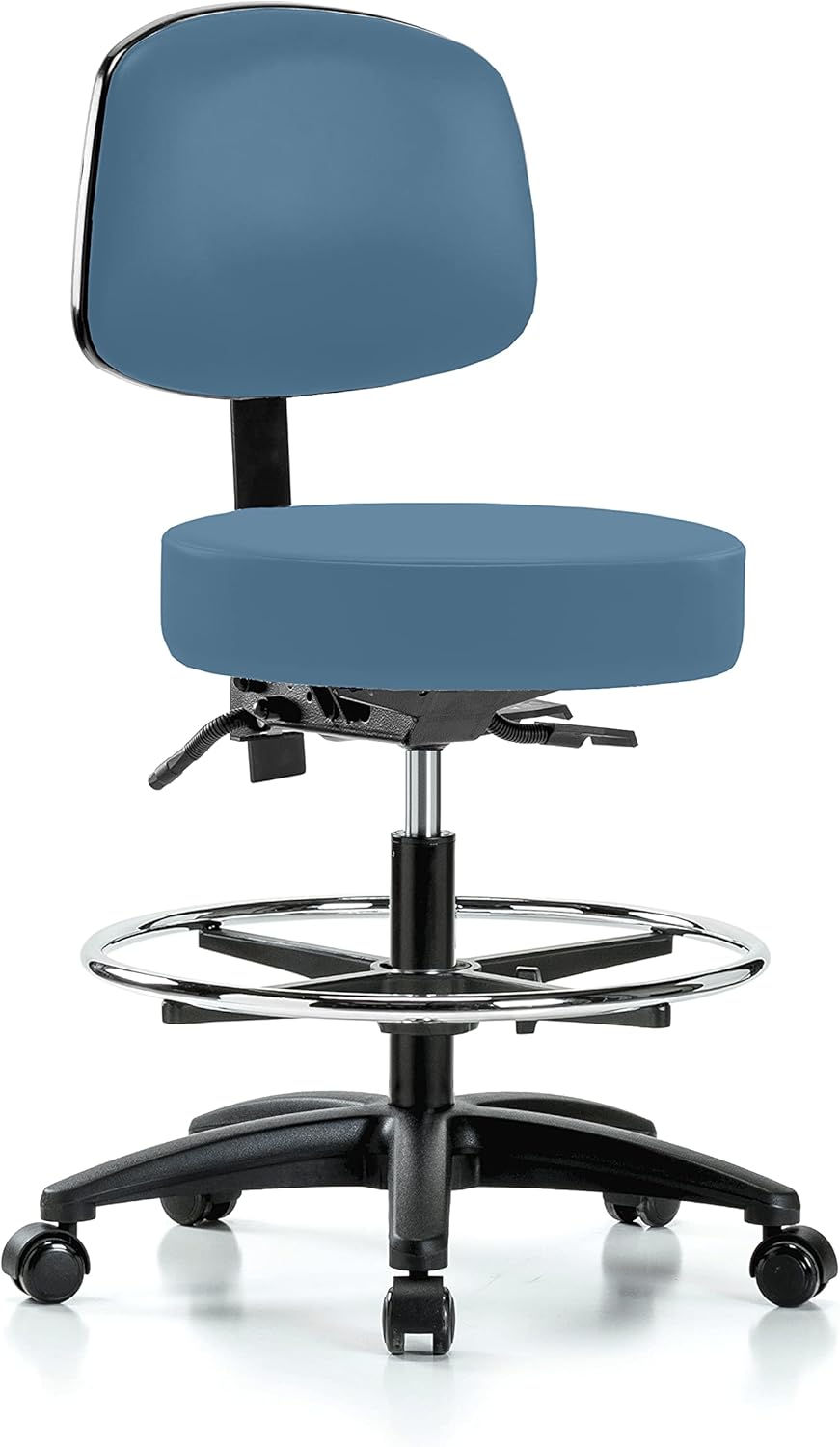 Black Vinyl Rolling Adjustable Doctor's Stool with Back X692