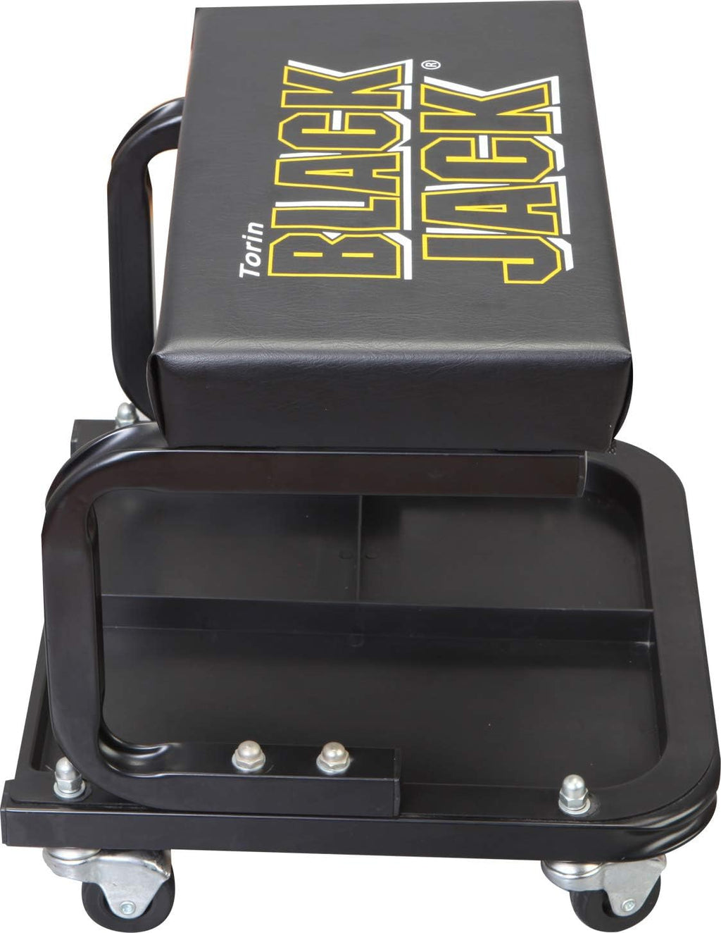 Black Padded Mechanic Stool with Tool Tray Storage U12790
