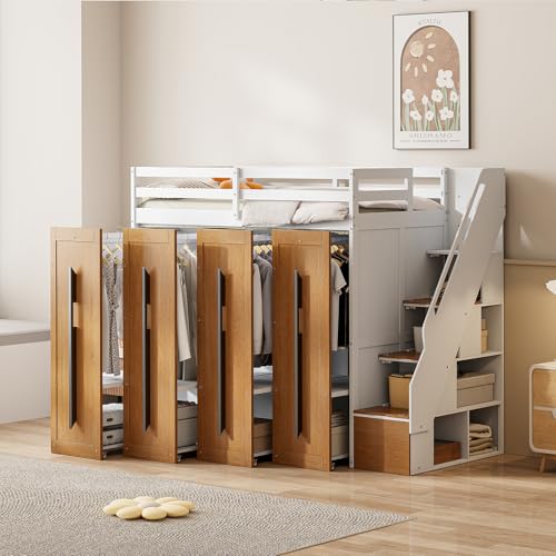 Twin Size Solid Wood Loft Bed with Storage G92576