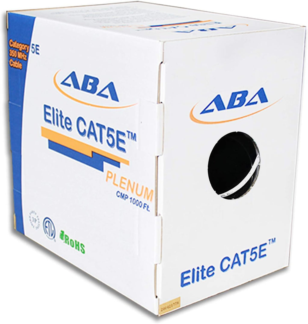 CAT5E Plenum Ethernet Cable 1000ft UTP 24AWG Solid Bare Copper Yellow T79518