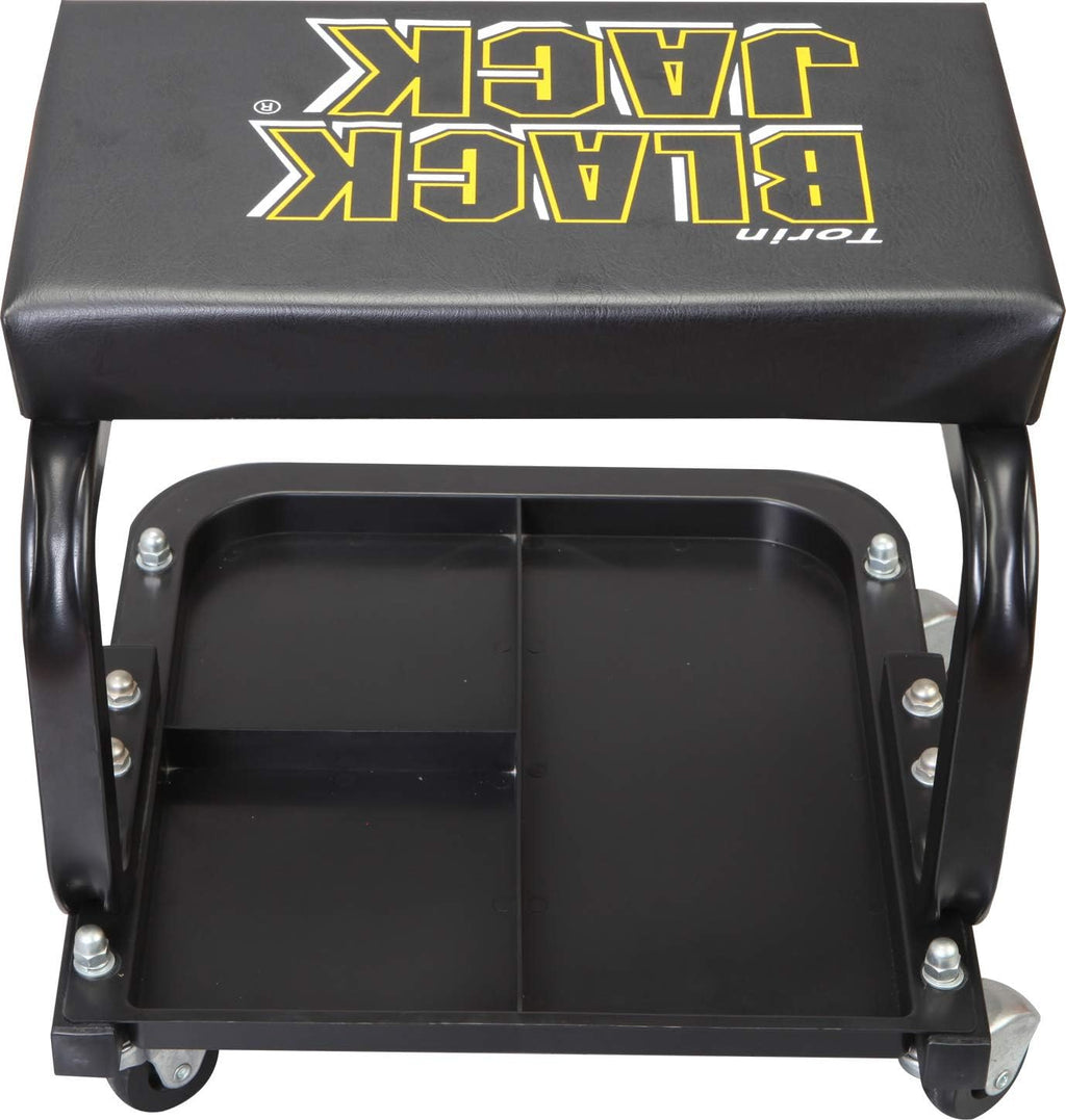 Black Padded Mechanic Stool with Tool Tray Storage U12790