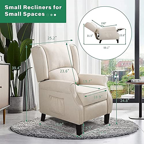 Beige Fabric Wingback Recliner Chair with Heat and Massage S6816