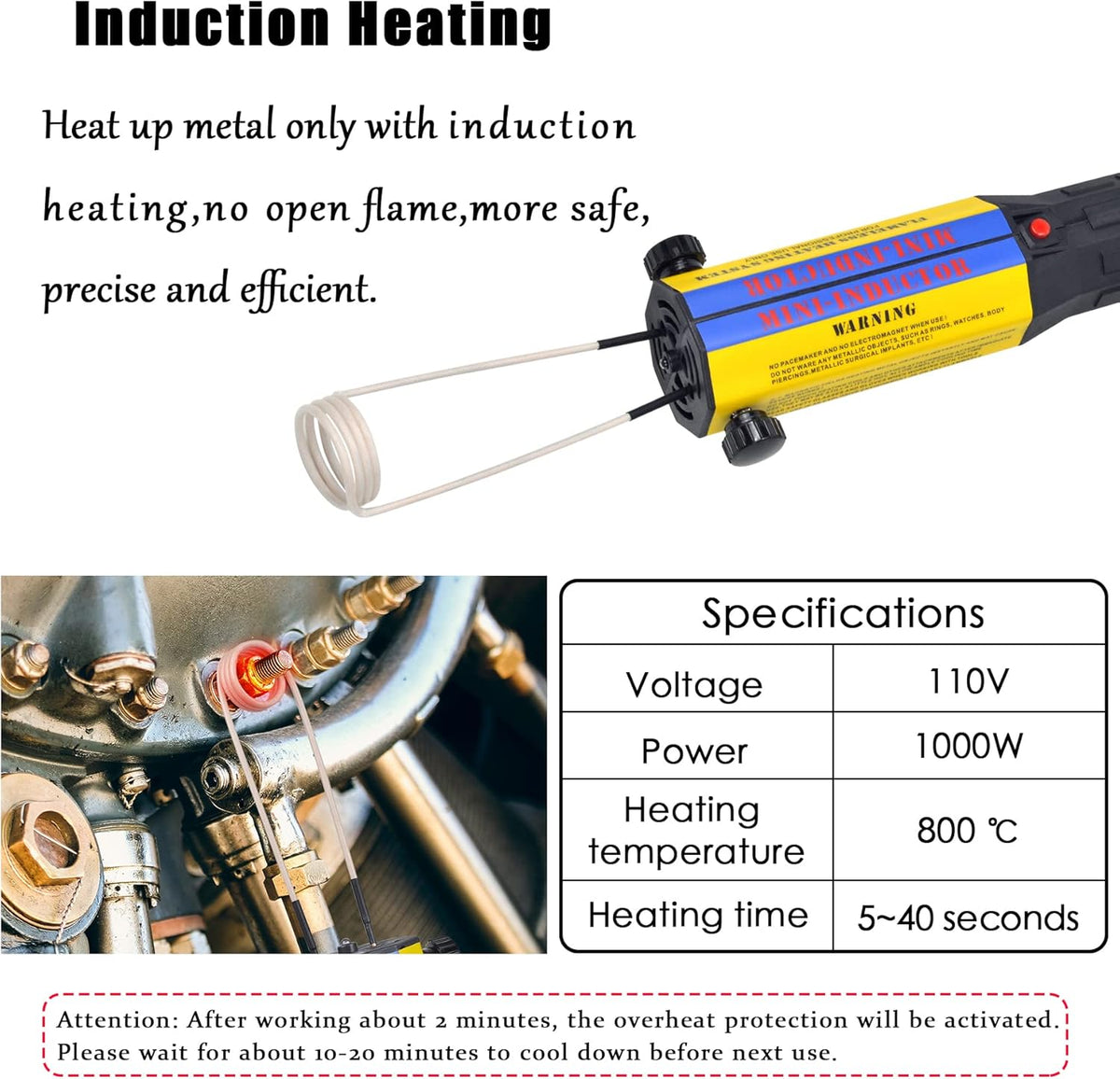 Magnetic Induction Heater 10 Coils 1000W 110V Flameless Hand Held Automotive Electromagnetic Disassembly Repair Set D97728