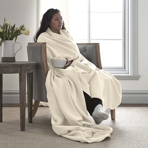 100% Cotton Twin Size Blanket (90 x 66 Inch, White) L982