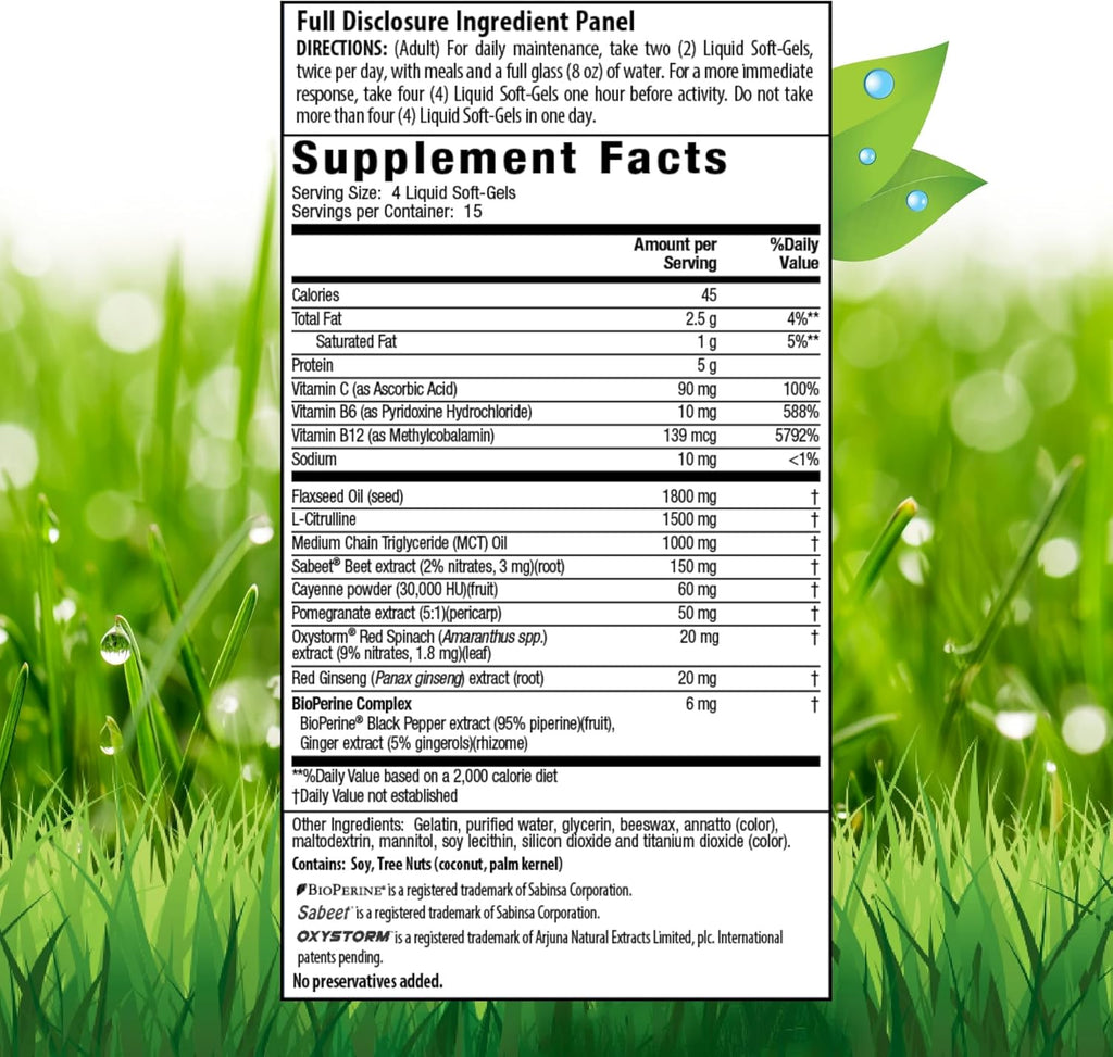 60 Liquid Soft-Gels Nitric Oxide Supplement Y349