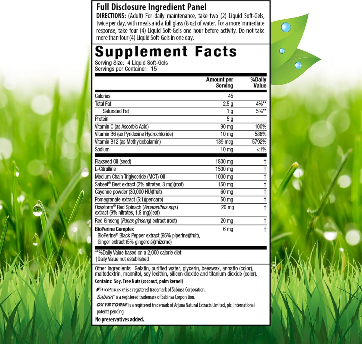 60 Liquid Soft-Gels Nitric Oxide Supplement Y349