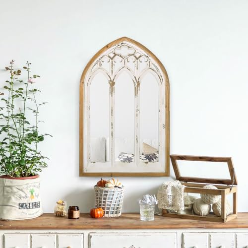 Arch Window Wall Mirror with Wooden Frame 16.14" x 1.38" x 25.2" R43311