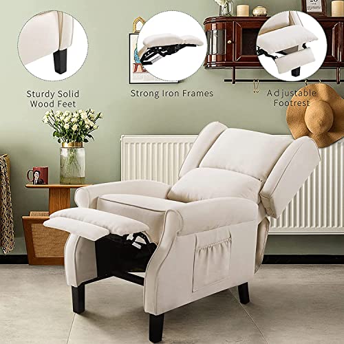 Beige Fabric Wingback Recliner Chair with Heat and Massage S6816
