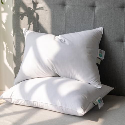 Goose Feather Down Pillows Queen Size Set of 2 with 600TC 100% Cotton Cover O4686