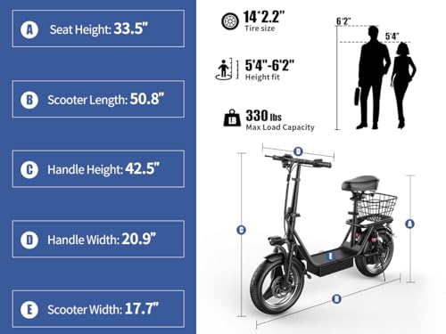 500W Peak Motor Sit Down E Scooter with Basket, 14" Pneumatic Tire C925