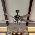 Black 5 Blade Caged Ceiling Fan with Remote Control and Light Kit Y70104