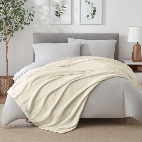 100% Cotton Twin Size Blanket (90 x 66 Inch, White) L982