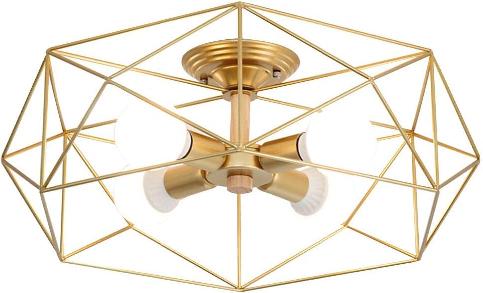 Gold 4-Light Metal Cage Semi Flush Mount Ceiling Light T50687