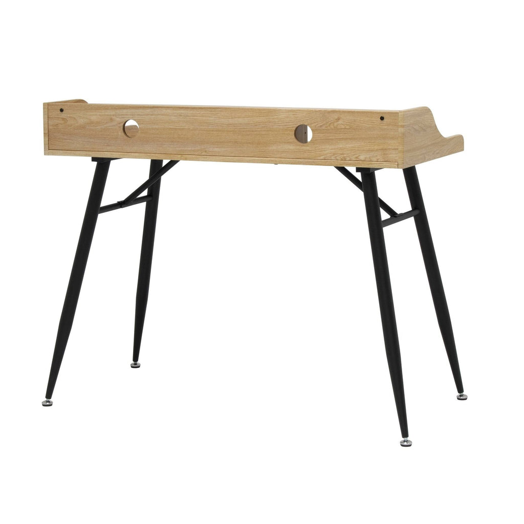 Wide Modern Writing Desk with Storage Hutch and Metal Tapered Legs J744