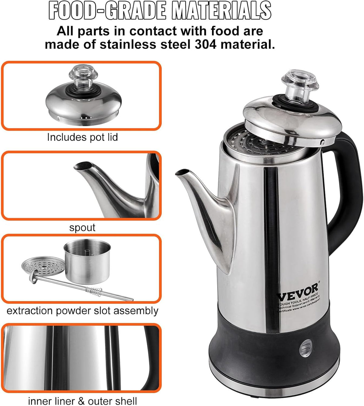 12-Cup 304 Stainless Steel Electric Coffee Percolator K404