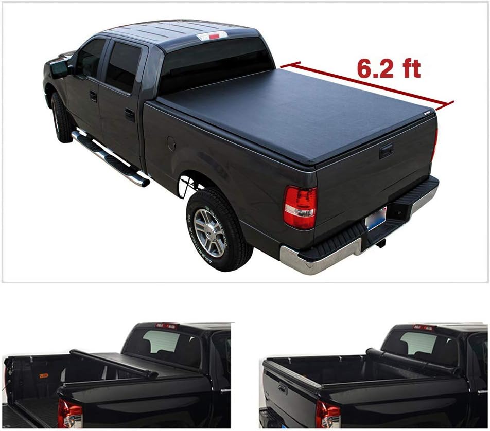 Black Vinyl Soft Roll-up Truck Bed Tonneau Cover with Rails J1292