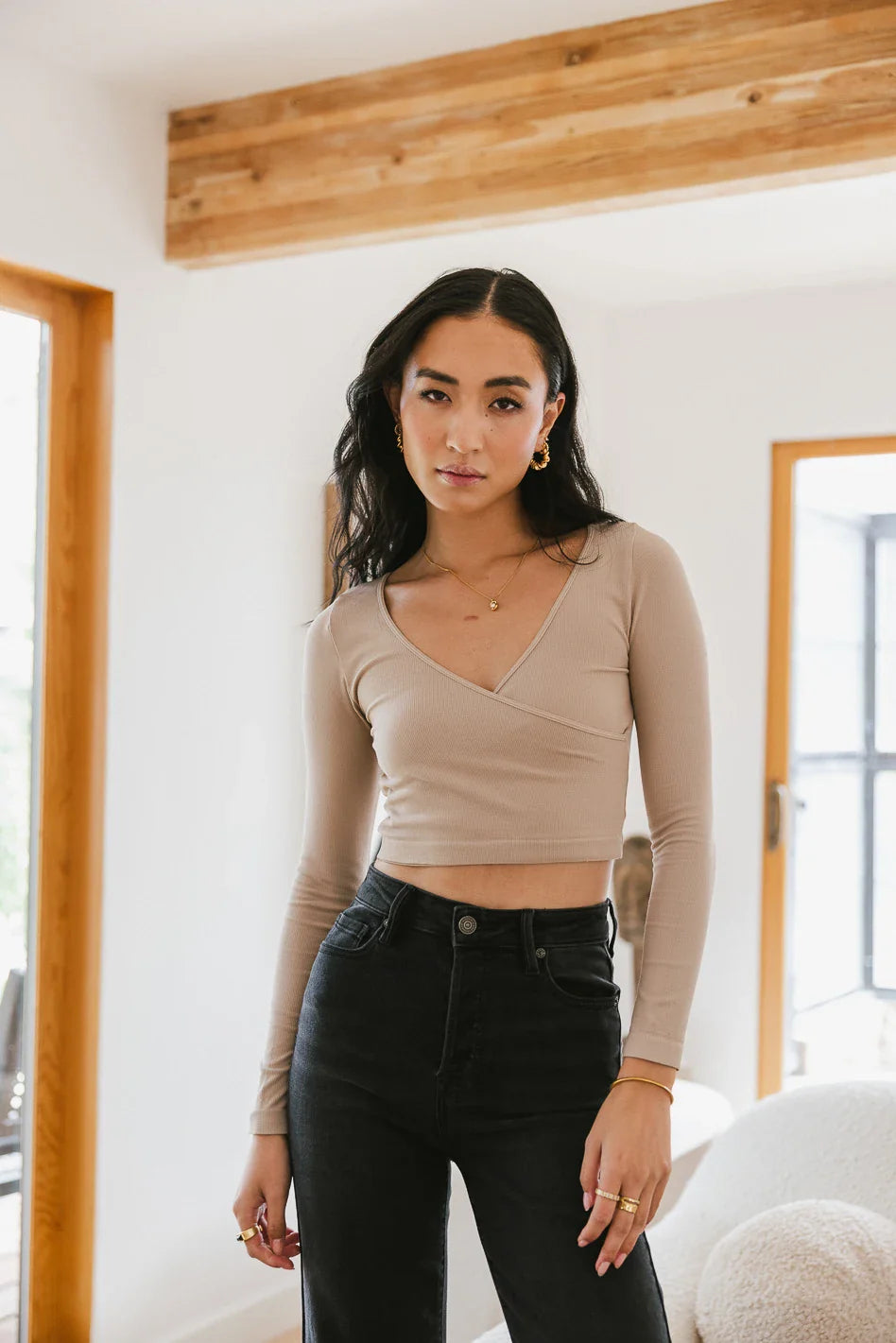 Mocha Surplice Crop Top M115170