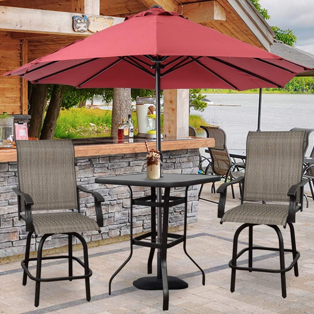 Swivel Bar Stools Set with All-Weather Metal Frame P4715