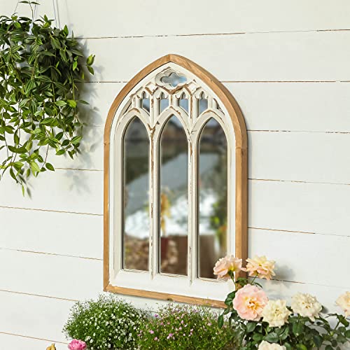 Arch Window Wall Mirror with Wooden Frame 16.14" x 1.38" x 25.2" R43311