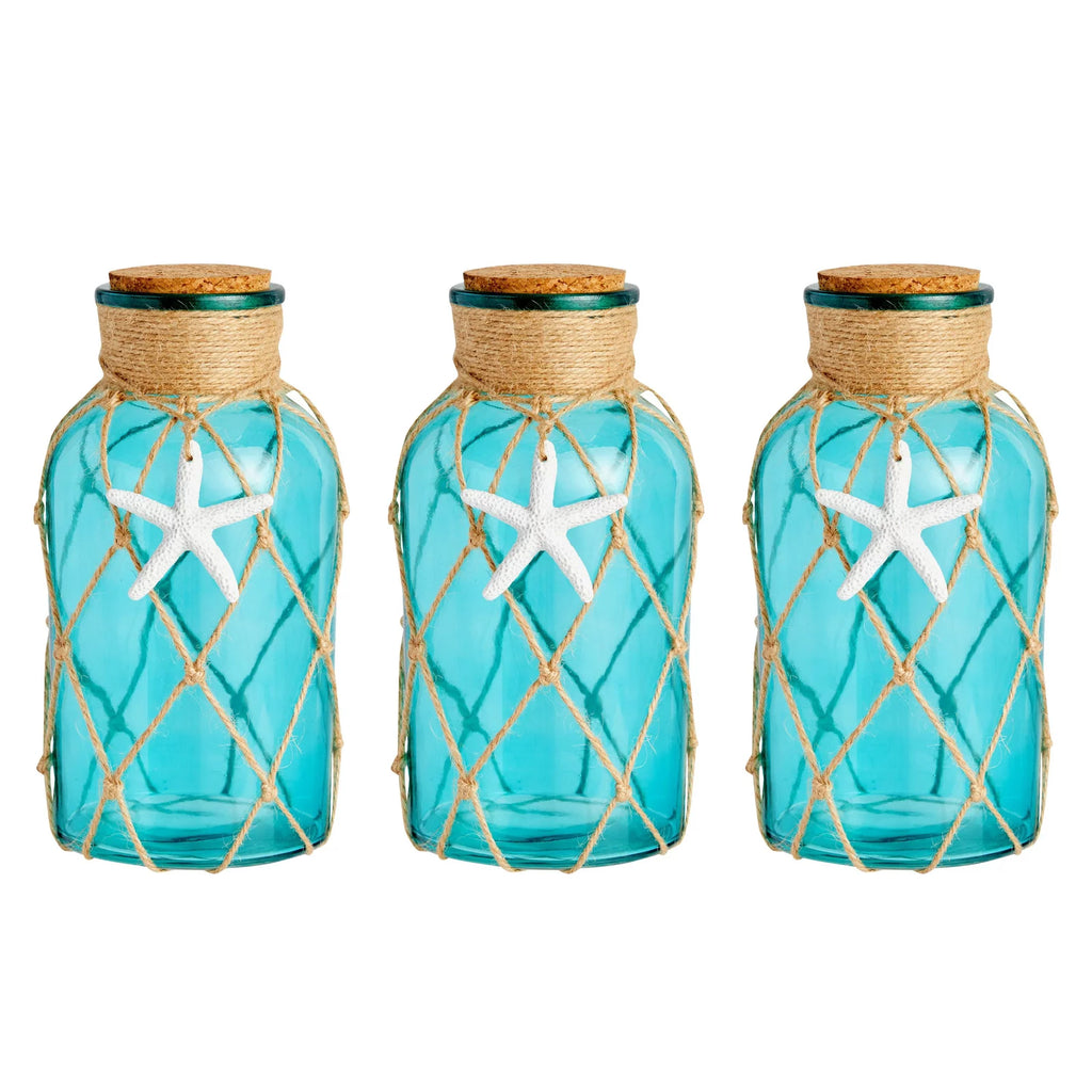 3 Pack Blue Glass Vase with Cork Lid S288