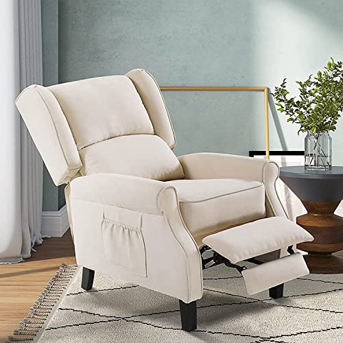 Beige Fabric Wingback Recliner Chair with Heat and Massage S6816