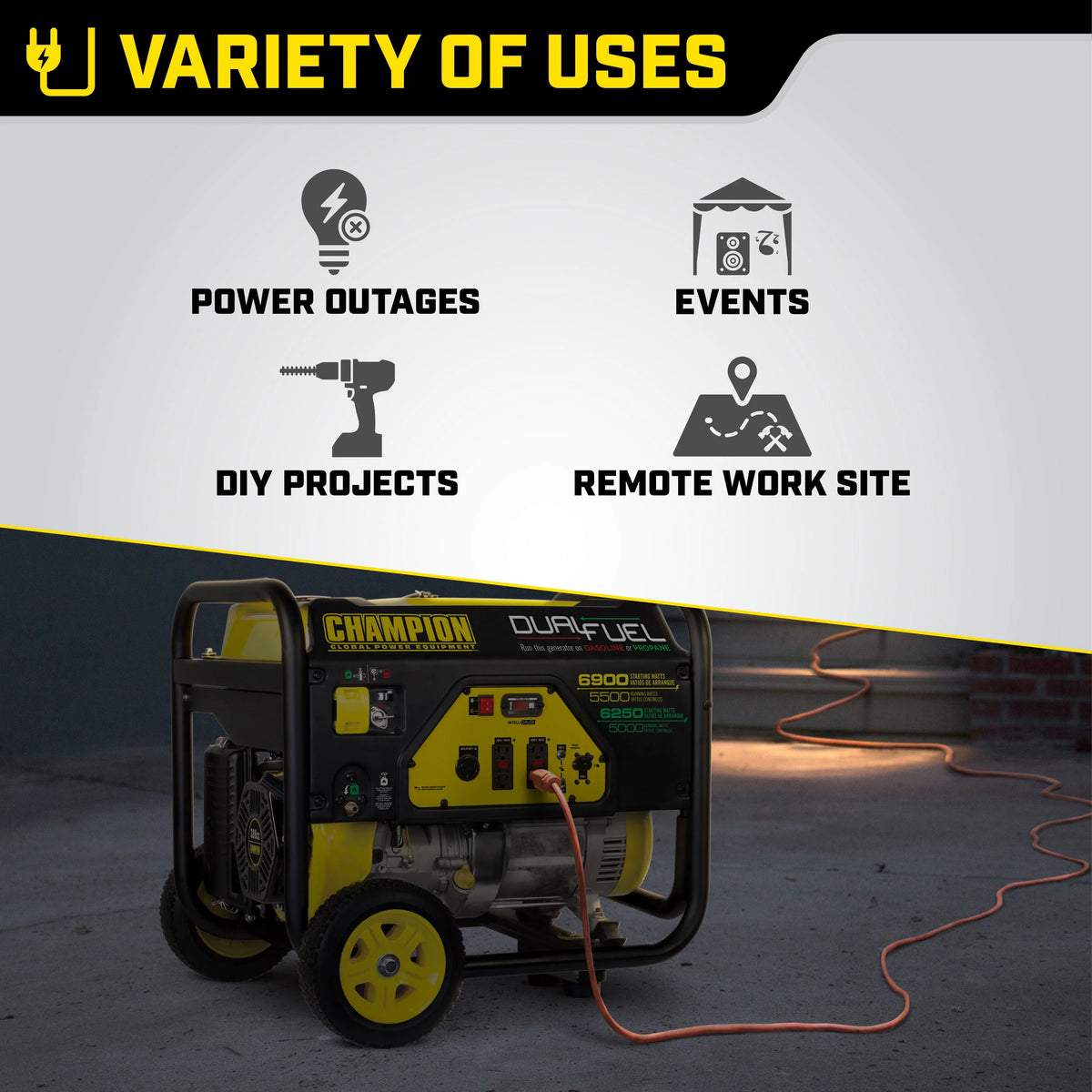 Dual Fuel Portable Generator with Wheel Kit O2196