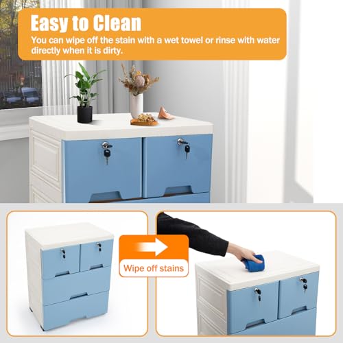 Pink 6 Drawer Plastic Dresser with Wheels P792669
