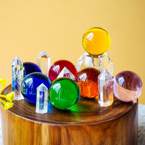 40mm Crystal Chakra Balls with LED Wooden Base Glass Sphere Night Light Decoration B304