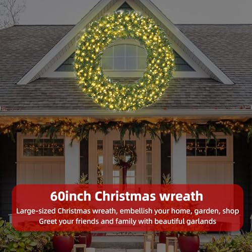 48in Large Christmas Outdoor Wreath with 210 Colorful LEDs, 714 PVC Tips, Metal Hook W141