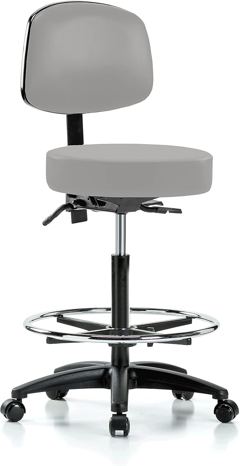 Black Vinyl Rolling Adjustable Doctor's Stool with Back X692