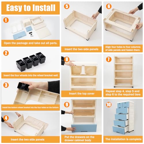 Pink 6 Drawer Plastic Dresser with Wheels P792669