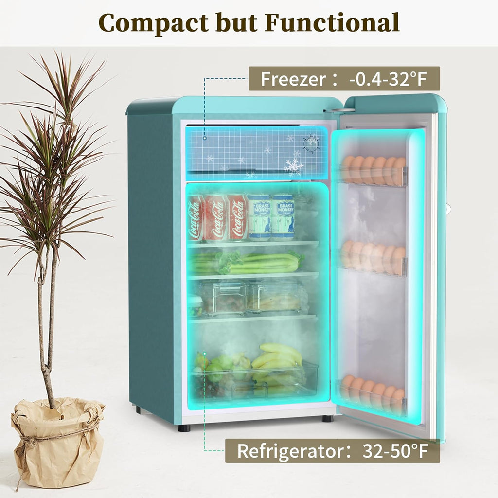 Retro Mini Fridge with Freezer 3.6 Cu.Ft. Single Door Blue O13335
